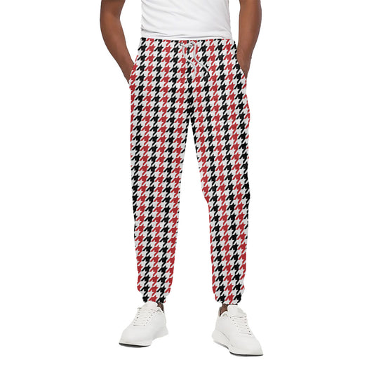 Red Black And White Houndstooth Print Cotton Pants