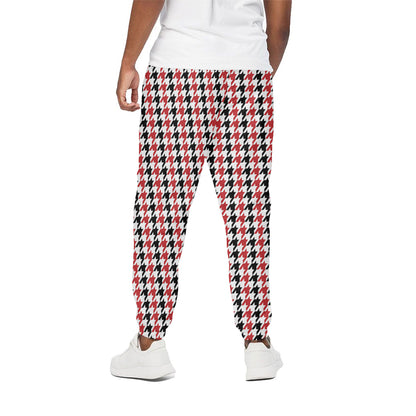 Red Black And White Houndstooth Print Cotton Pants