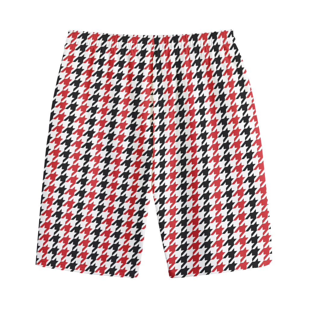 Red Black And White Houndstooth Print Cotton Shorts