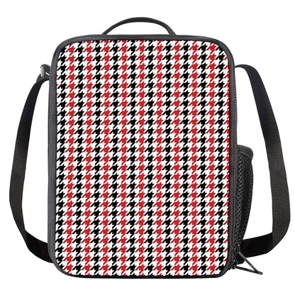 Red Black And White Houndstooth Print Crossbody Lunch Bag