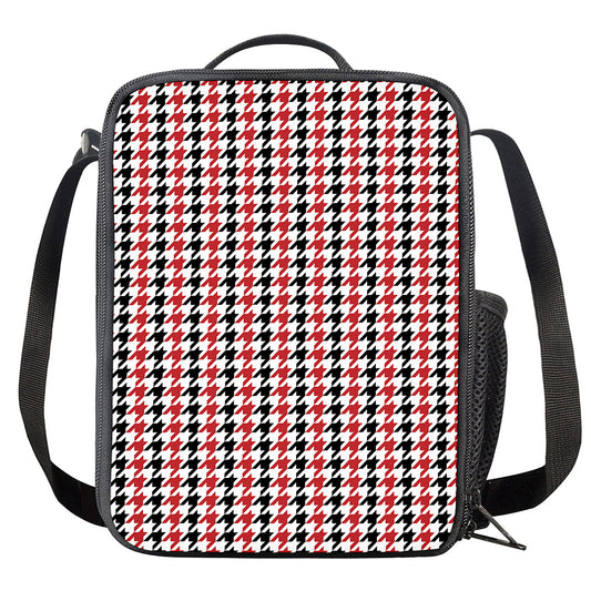 Red Black And White Houndstooth Print Crossbody Lunch Bag