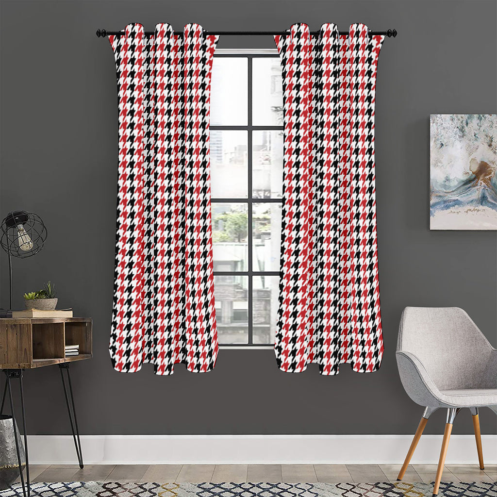 Red Black And White Houndstooth Print Curtain