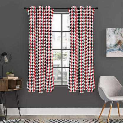 Red Black And White Houndstooth Print Curtain