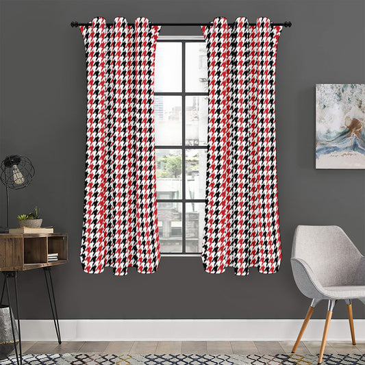 Red Black And White Houndstooth Print Curtain