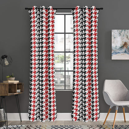 Red Black And White Houndstooth Print Curtain