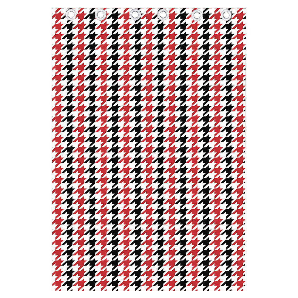 Red Black And White Houndstooth Print Curtain