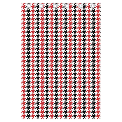 Red Black And White Houndstooth Print Curtain