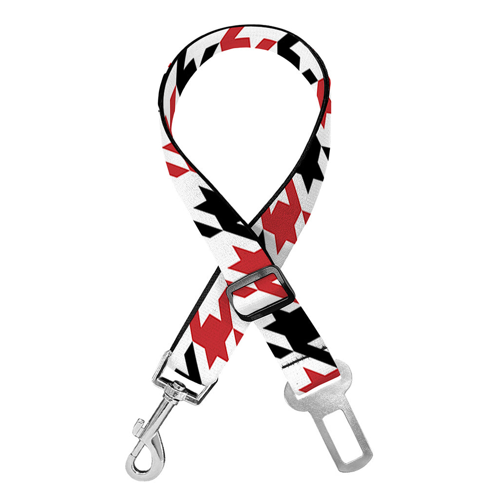 Red Black And White Houndstooth Print Dog Seat Belt