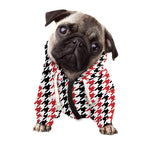 Red Black And White Houndstooth Print Dog Zip Up Hoodie