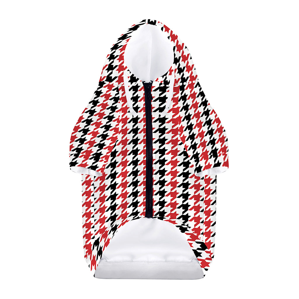 Red Black And White Houndstooth Print Dog Zip Up Hoodie