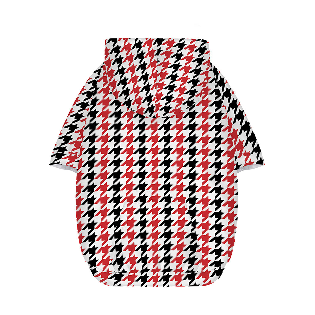 Red Black And White Houndstooth Print Dog Zip Up Hoodie