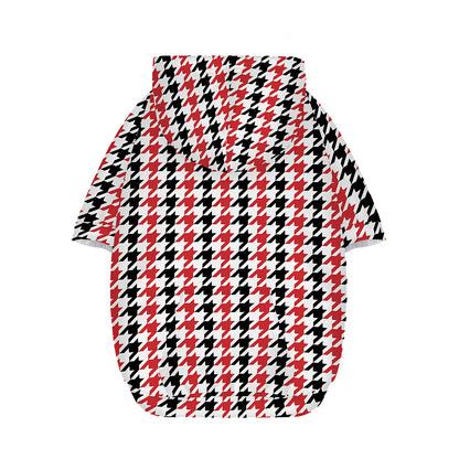 Red Black And White Houndstooth Print Dog Zip Up Hoodie