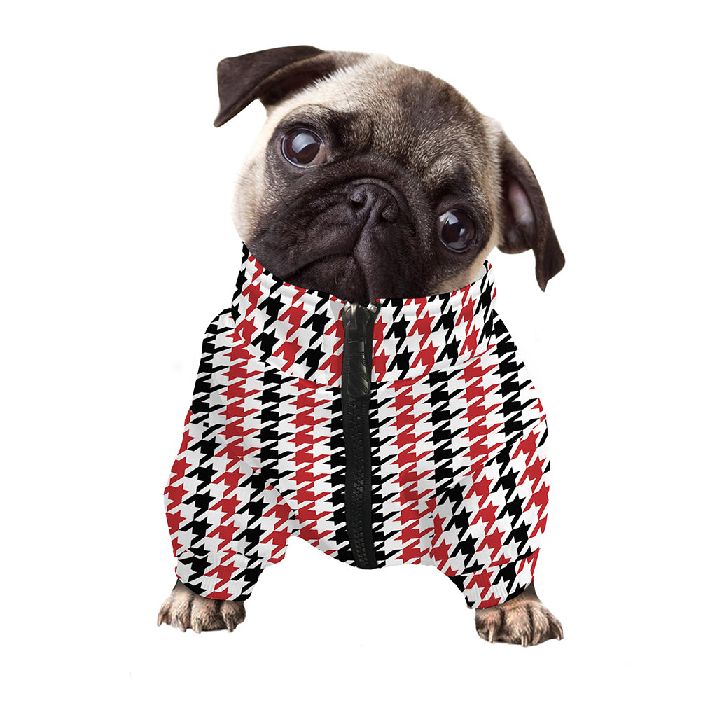 Red Black And White Houndstooth Print Dog Zip Up Jacket