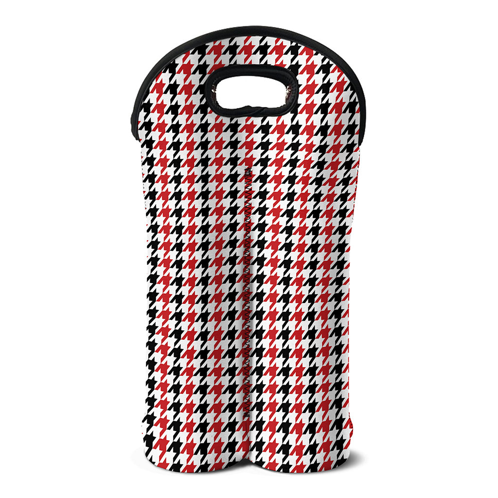 Red Black And White Houndstooth Print Double Neoprene Wine Tote