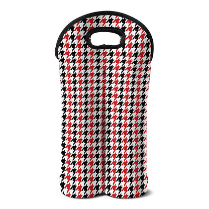 Red Black And White Houndstooth Print Double Neoprene Wine Tote