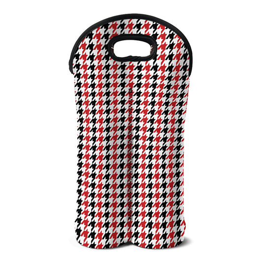 Red Black And White Houndstooth Print Double Neoprene Wine Tote