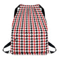 Red Black And White Houndstooth Print Drawstring Backpack