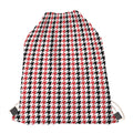 Red Black And White Houndstooth Print Drawstring Bag