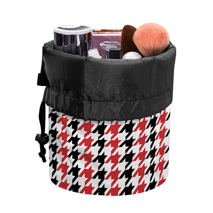 Red Black And White Houndstooth Print Drawstring Makeup Bag