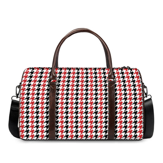 Red Black And White Houndstooth Print Duffle Bag