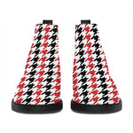 Red Black And White Houndstooth Print Flat Ankle Boots