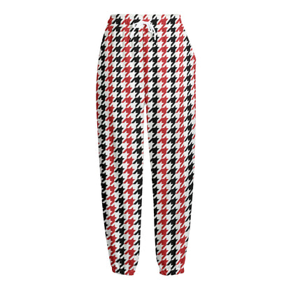 Red Black And White Houndstooth Print Fleece Lined Knit Pants