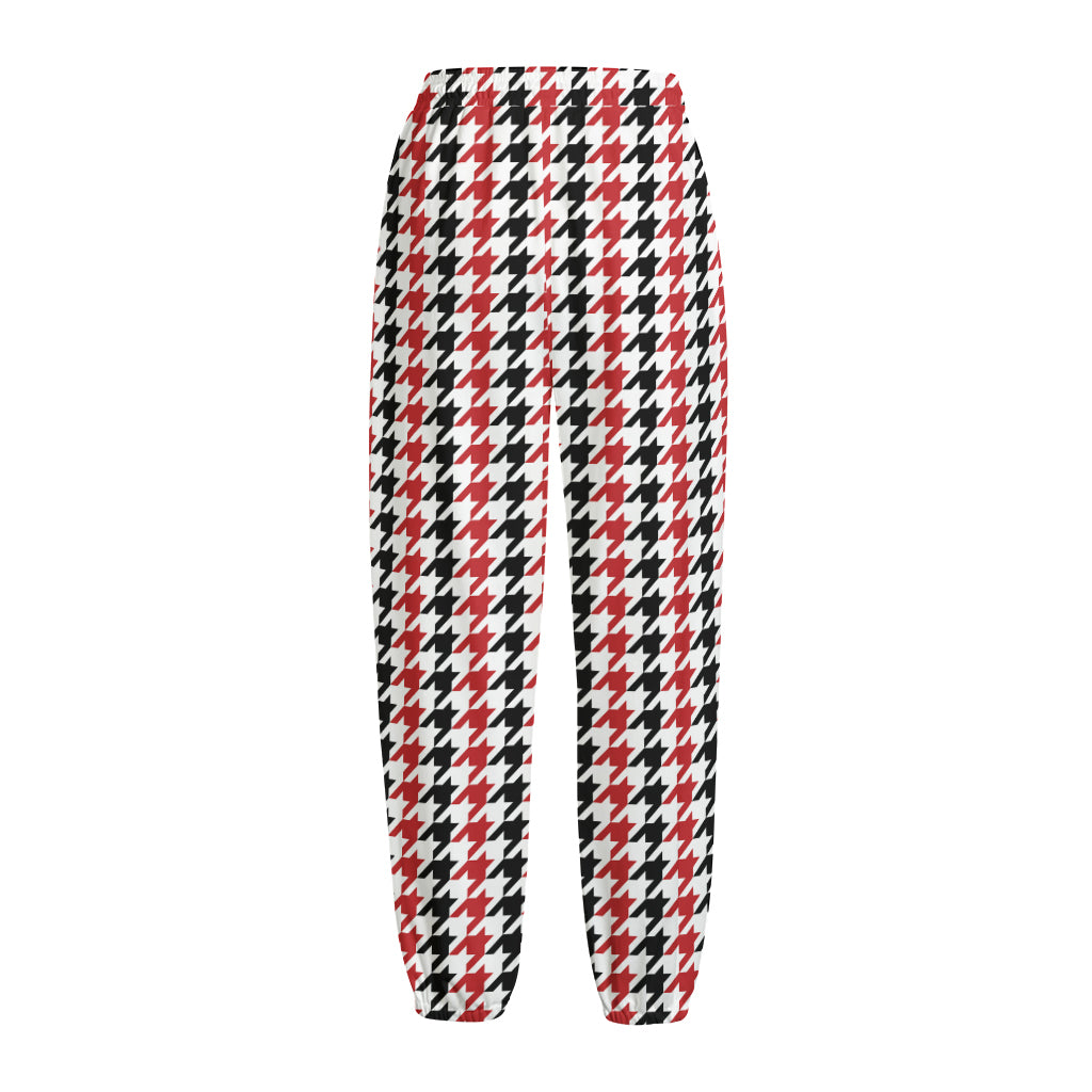 Red Black And White Houndstooth Print Fleece Lined Knit Pants