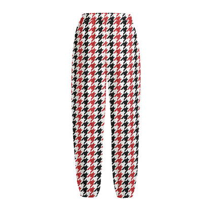 Red Black And White Houndstooth Print Fleece Lined Knit Pants
