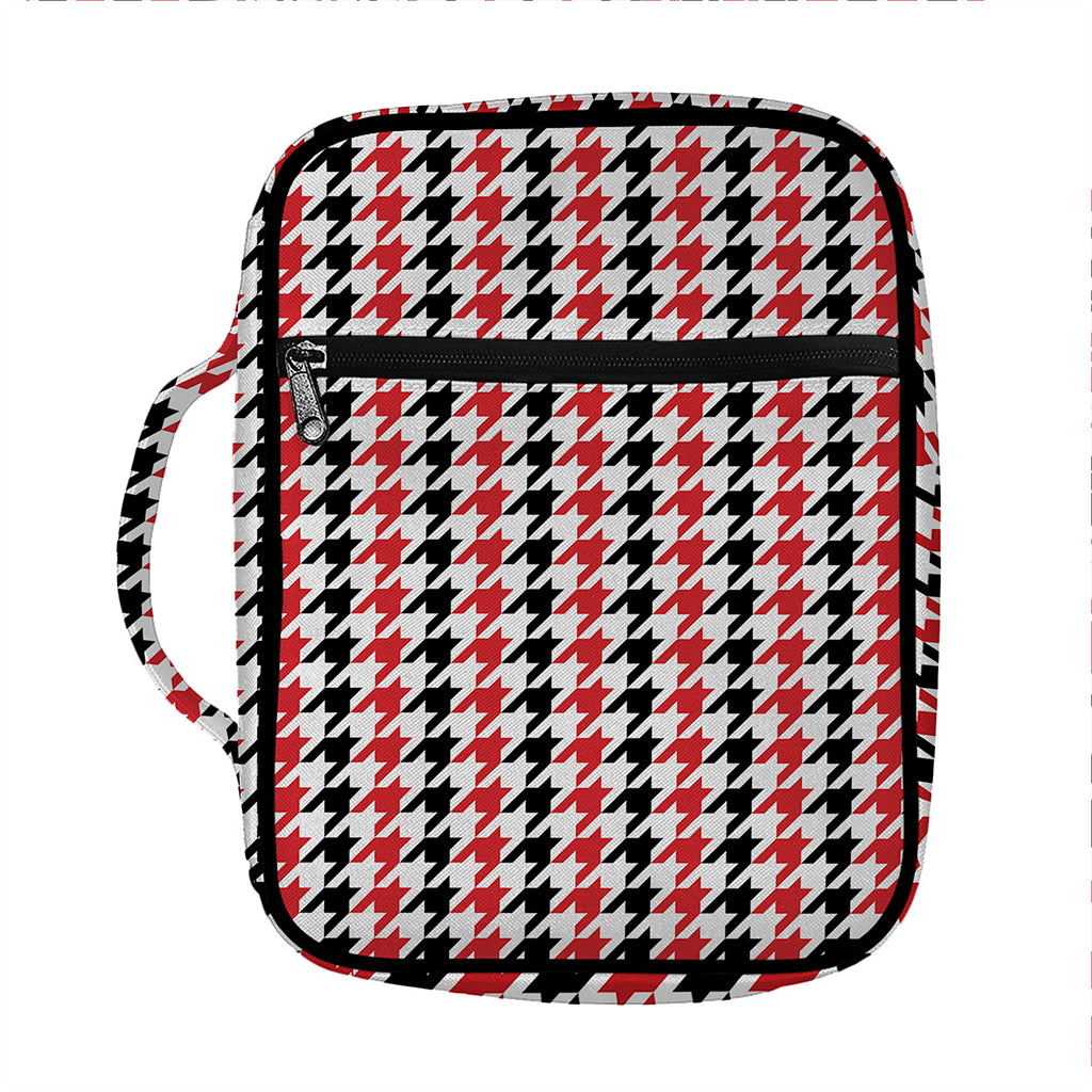 Red Black And White Houndstooth Print Front Pocket Bible Bag