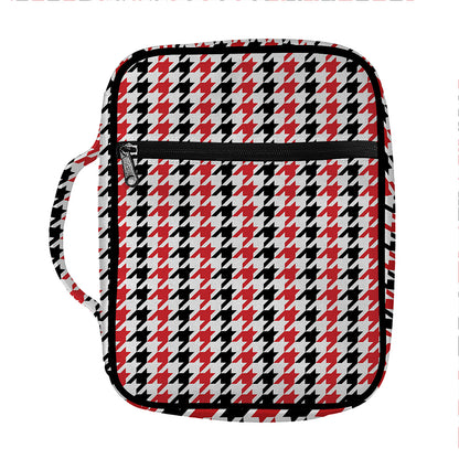 Red Black And White Houndstooth Print Front Pocket Bible Bag