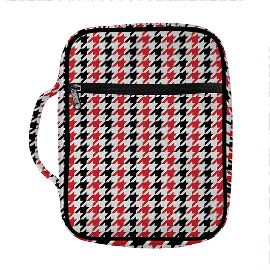 Red Black And White Houndstooth Print Front Pocket Bible Bag
