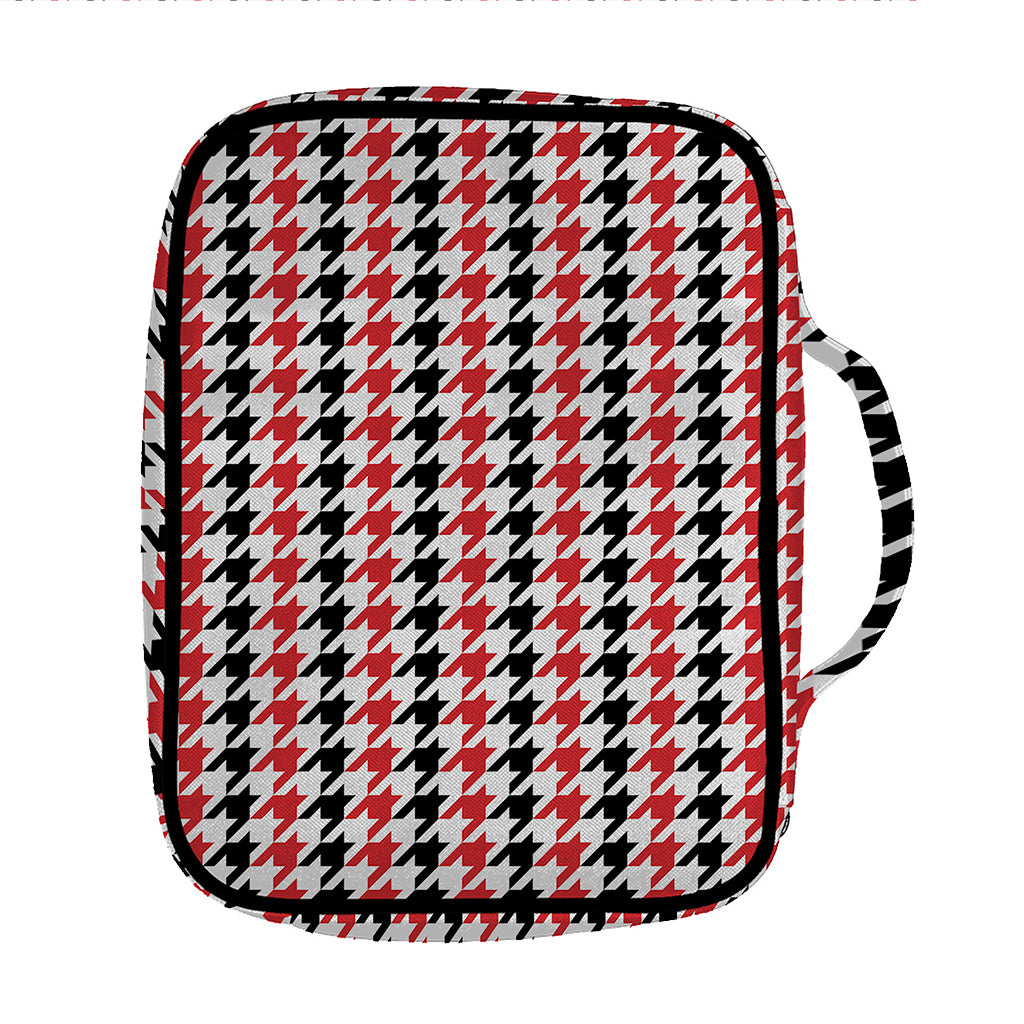 Red Black And White Houndstooth Print Front Pocket Bible Bag