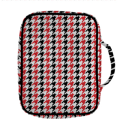 Red Black And White Houndstooth Print Front Pocket Bible Bag