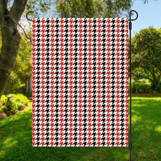 Red Black And White Houndstooth Print Garden Flag