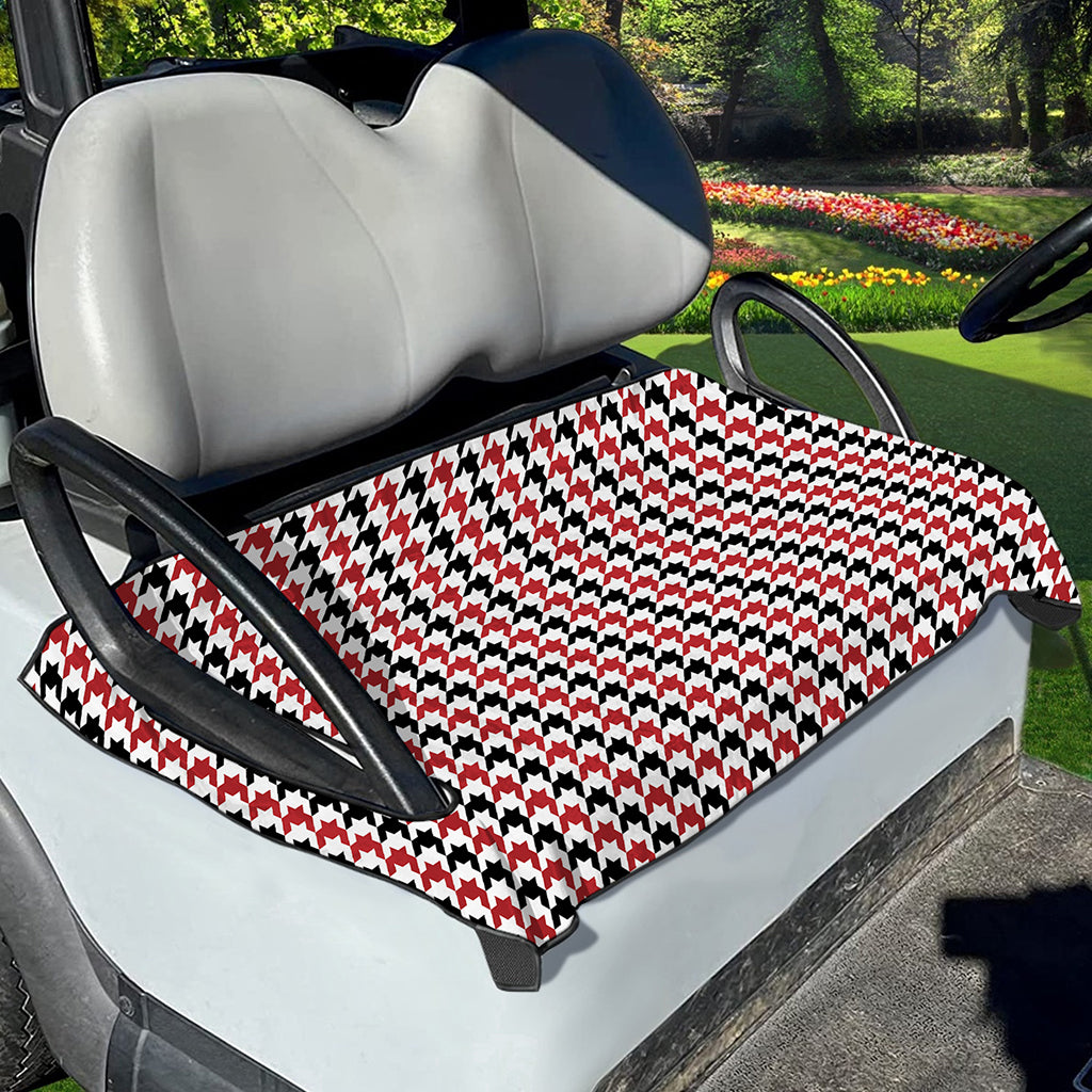Red Black And White Houndstooth Print Golf Cart Seat Cover