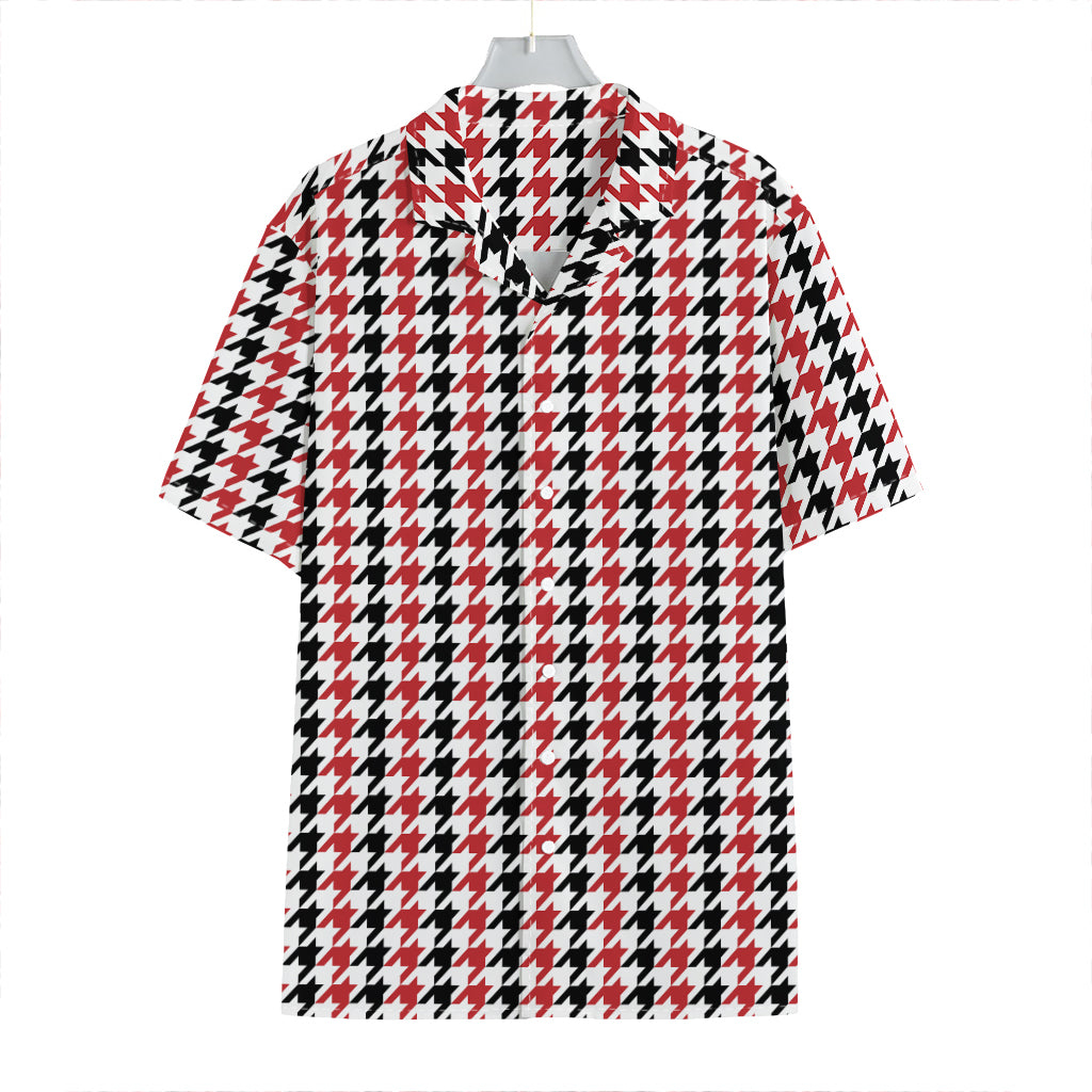 Red Black And White Houndstooth Print Hawaiian Shirt