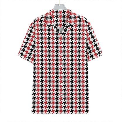 Red Black And White Houndstooth Print Hawaiian Shirt