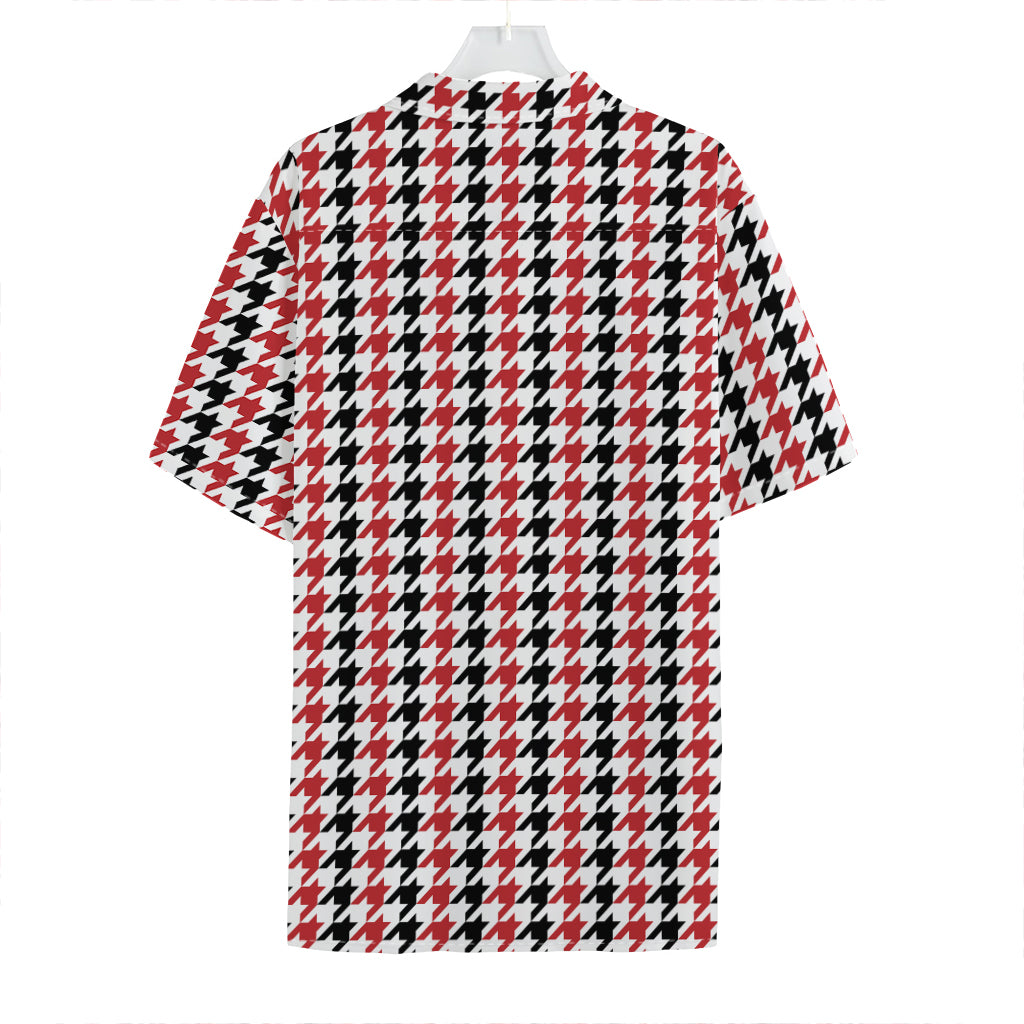 Red Black And White Houndstooth Print Hawaiian Shirt
