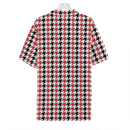 Red Black And White Houndstooth Print Hawaiian Shirt