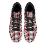 Red Black And White Houndstooth Print High Top Leather Sneakers