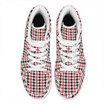 Red Black And White Houndstooth Print High Top Leather Sneakers