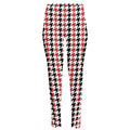 Red Black And White Houndstooth Print High-Waisted Pocket Leggings