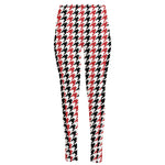 Red Black And White Houndstooth Print High-Waisted Pocket Leggings