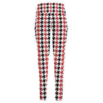 Red Black And White Houndstooth Print High-Waisted Pocket Leggings