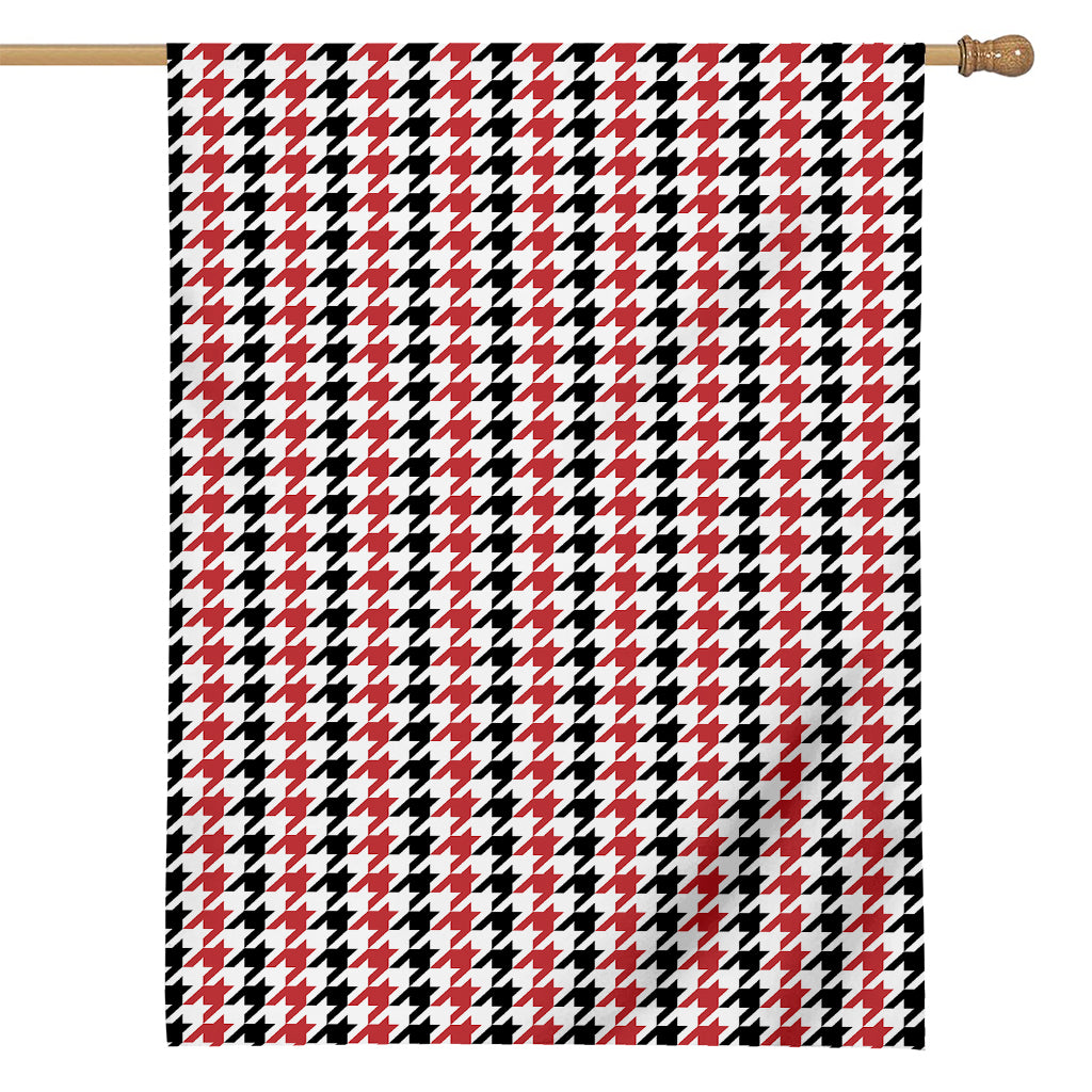 Red Black And White Houndstooth Print House Flag