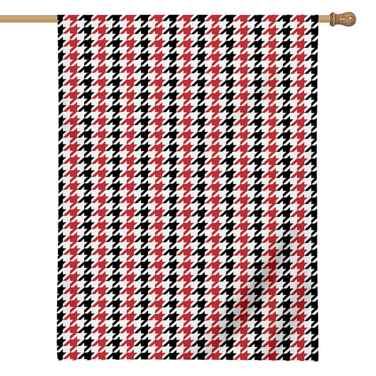 Red Black And White Houndstooth Print House Flag