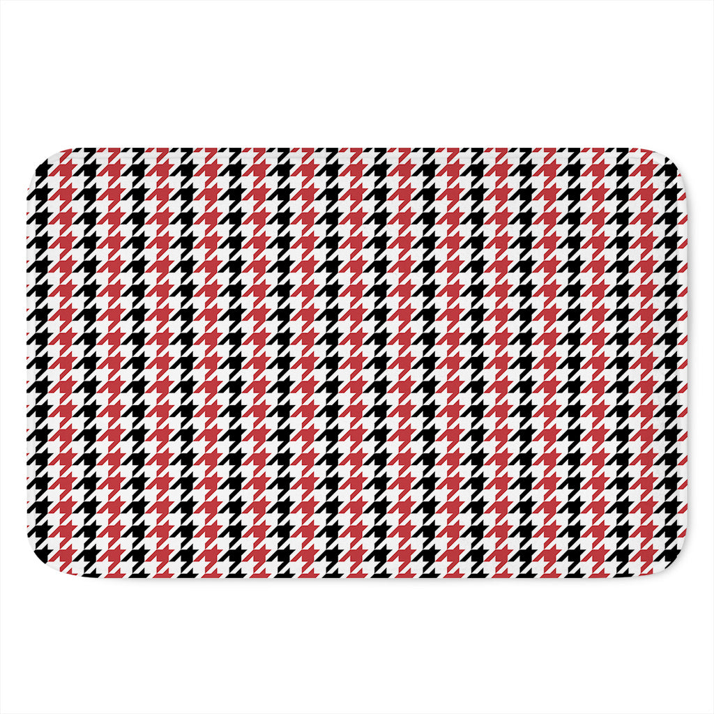 Red Black And White Houndstooth Print Indoor Door Mat