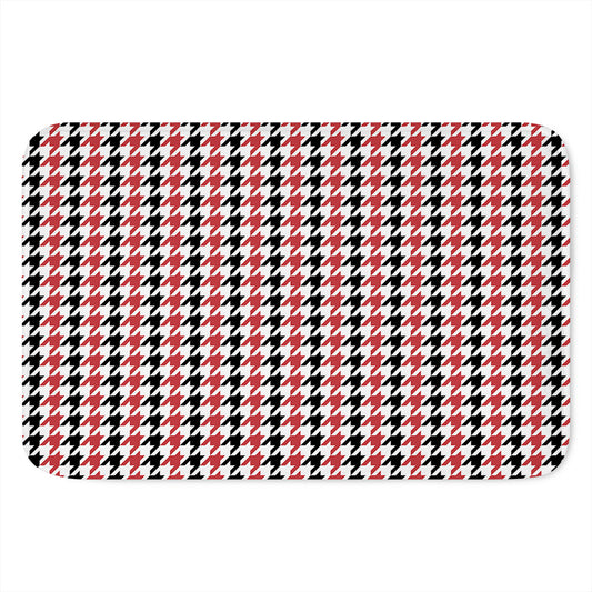 Red Black And White Houndstooth Print Indoor Door Mat