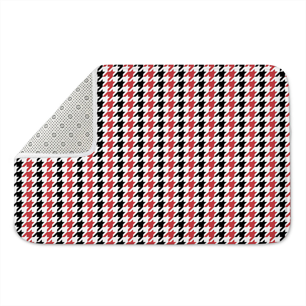 Red Black And White Houndstooth Print Indoor Door Mat