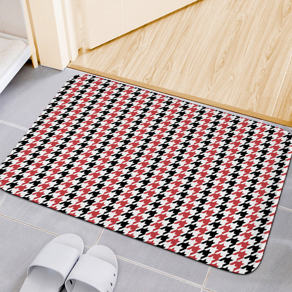 Red Black And White Houndstooth Print Indoor Door Mat